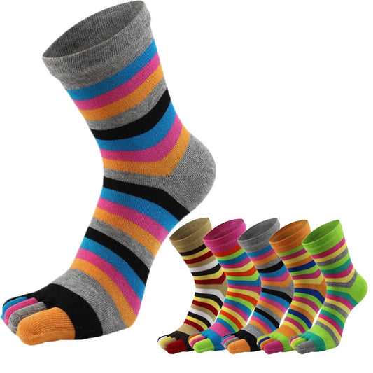 New Women Toe Socks Funny Five Fingers Socks Colorful Striped Printed Rainbow Cotton Breathable Women's Short Socks Upgogo Store