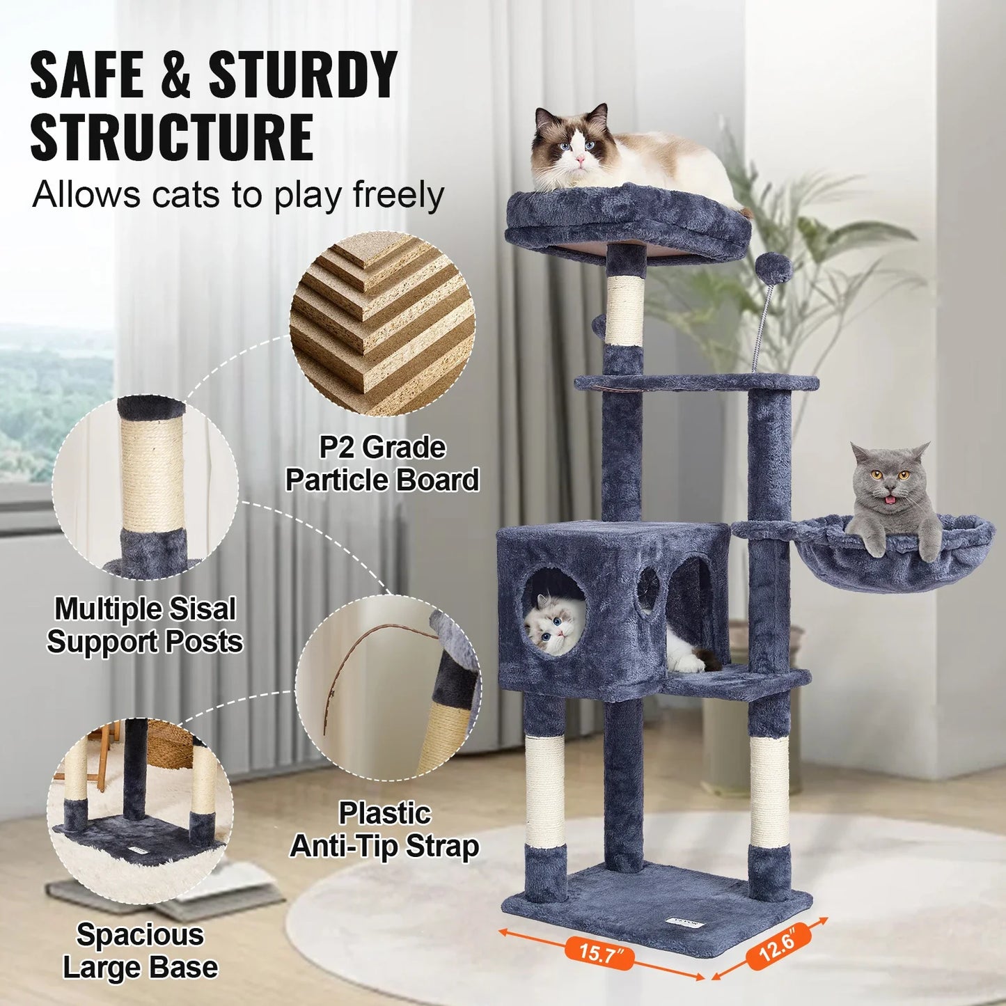 45.2" Cat Tower with Cat Condo Sisal Scratching Post