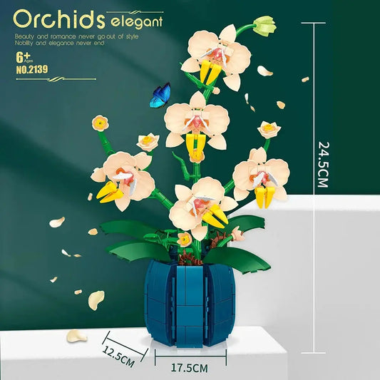 616PCS Orchid Building Blocks Flowers Bouquet Flower Blocks Bonsai