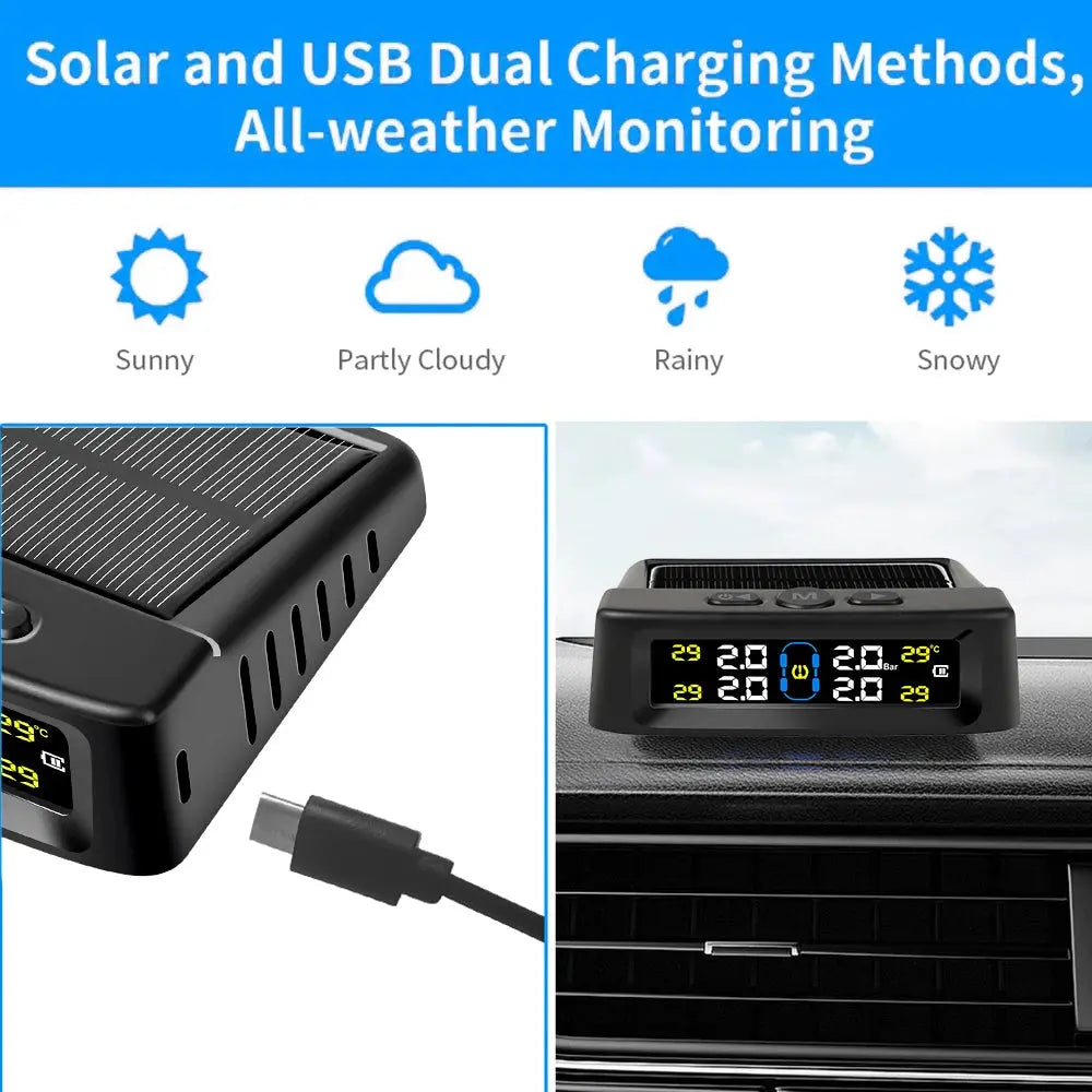 Solar Power TPMS Car Tire Pressure Alarm Monitor Intelligent Auto AliExpress