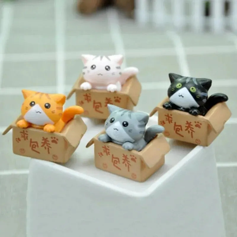 4pcs Mini Cat Ornament Garden Kitten Statue Gift For Kids Children