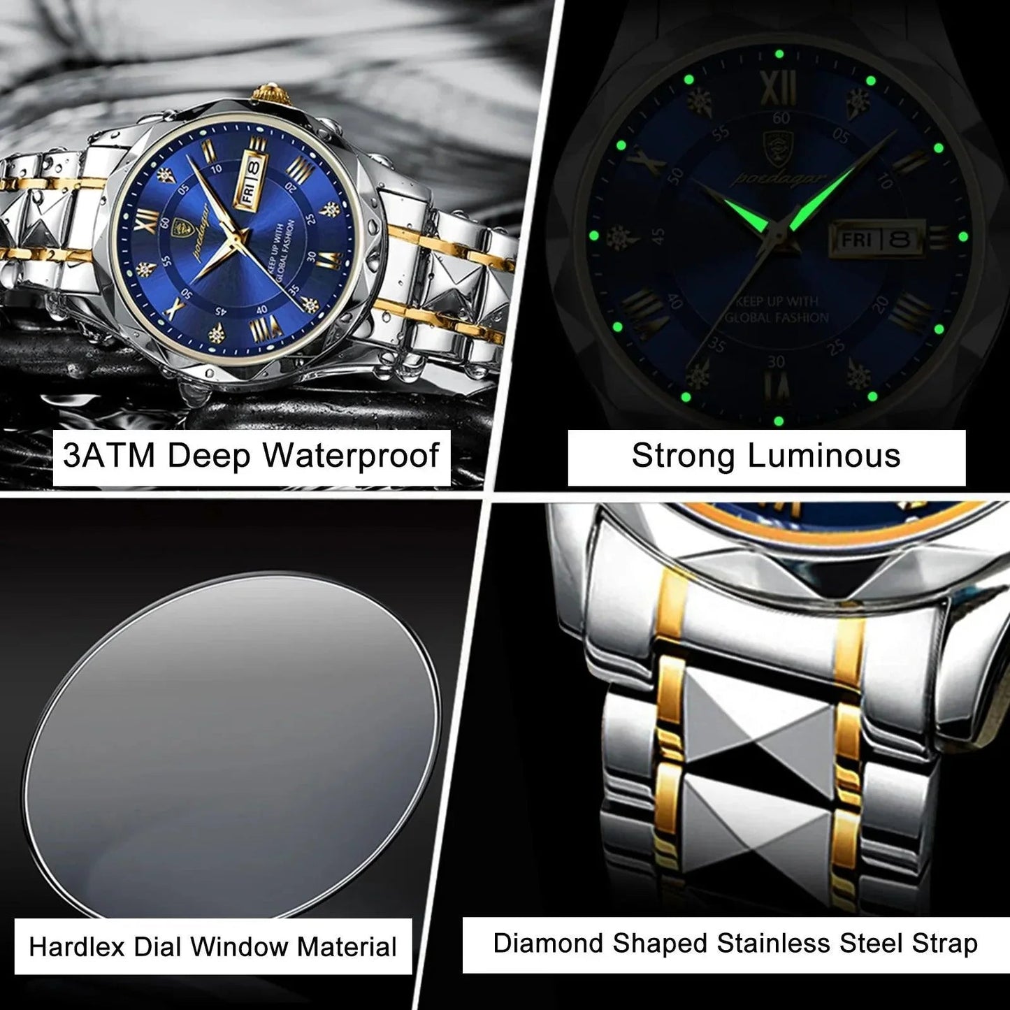 Luxury Business Watch Stylish Waterproof Luminous Timepiece POEDAGAR Official Store