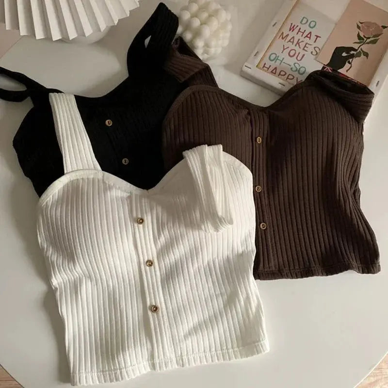 Stylish Women's Summer Crop Top with Built-In Bra Pads