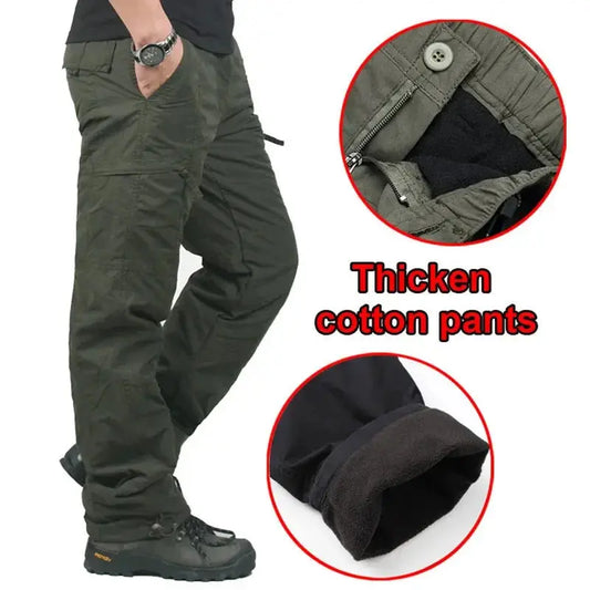 Winter Men Thick Fleece Thermal Multi-pocket Straight Cargo Pants AliExpress