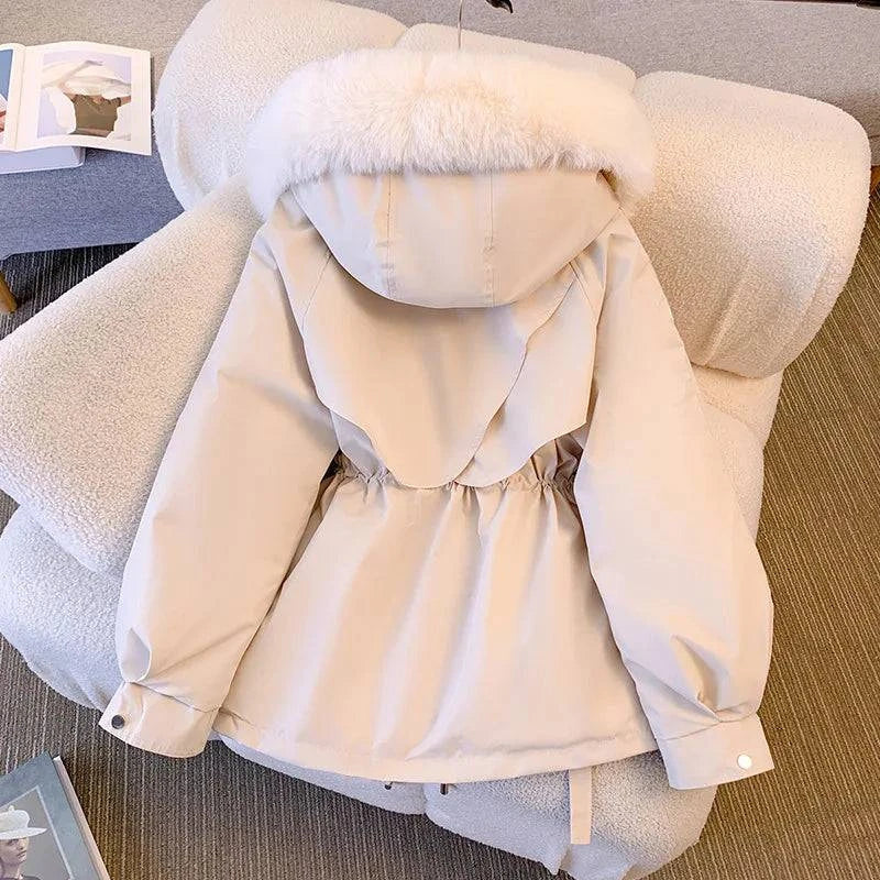 Fleece Lined Hood Down Jacket Winter Coat for Women Warm Drawstring Padded Parkas Korean Casual Streetwear Female Puffer Outwear Stone's Store
