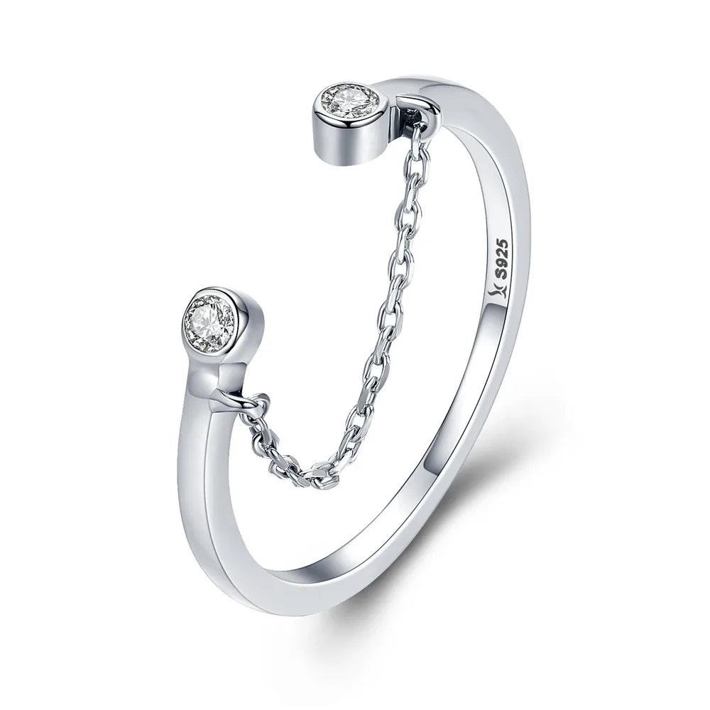 Adjustable Rings Real 925 Sterling Silver Stackable Engagement Zircon Open Size Rings For Women Jewelry