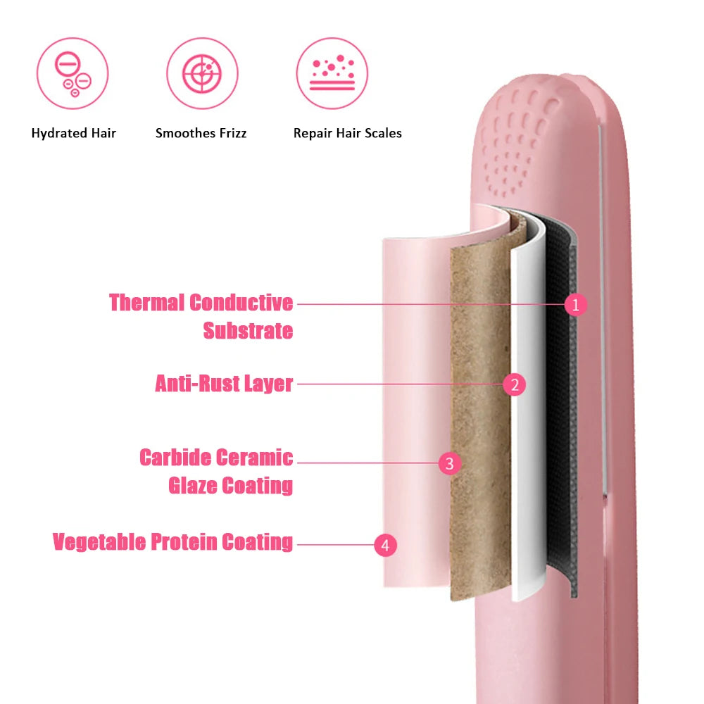 Pink Ceramic Flat Iron Hair Straightener For Smooth Finish Ceramic
