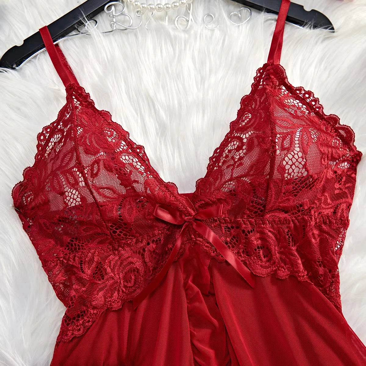 Transparent Red Sexy Lingerie Women's Underwear See Through Sleepwear Lace Nightdress And Panty Pijamas Sets Female Sexy Nighty Stone's Store