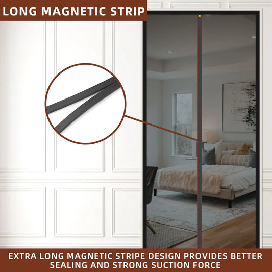 1PC Long Magnetic Stripe No-punch Screen Door Curtains Solid Color Interior Decorating Can be Used in Living Room Bedroom Study
