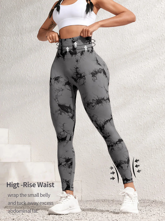 Hip Lifting Seamless Fitness Gym Leggings Tie-Dye Yoga Pants Women's Exercise Tights Tummy Control High Waist Workout Pants