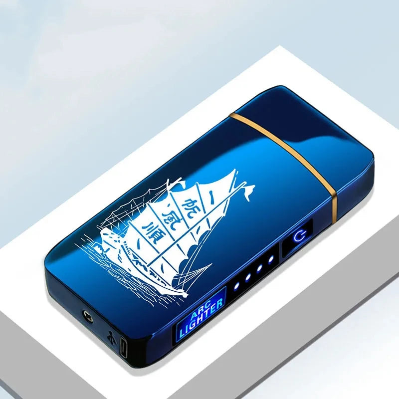 Hot Electric Windproof Metal Lighter Double Arc Flameless Plasma Rechargeable USB Lighter LED Power Display Touch Sensor Lighter Firefirefire Store