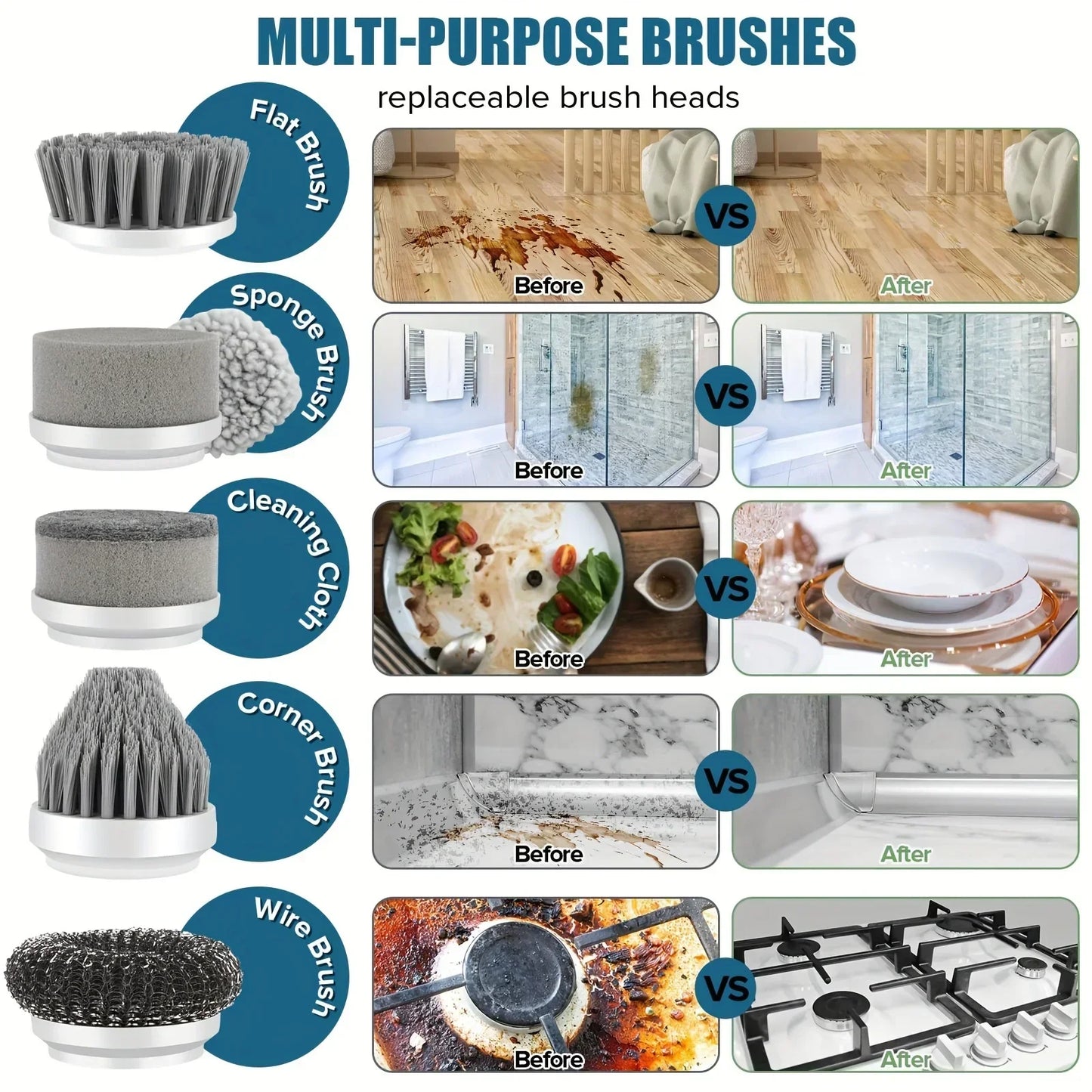 6 in 1 Electric Spin Scrubber,Bathroom Cleaning Brush Power Scrubber