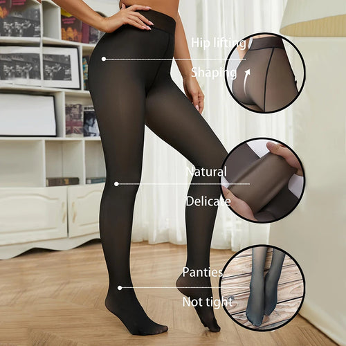 Kave 220G Fleece Lined Tights Women Fleece Translucent Leggings Winter