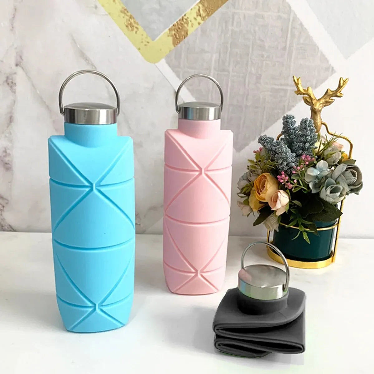 1Pc 750Ml Collapsible Water Bottle Leakproof Valve Reusable Silicone