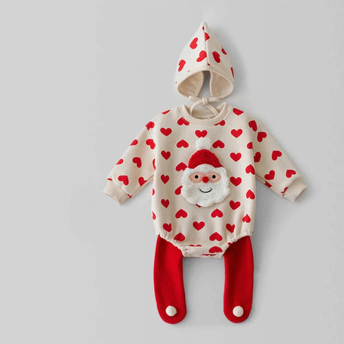 View details for Christmas Baby Sweater Santa Clause Long Sleeve Romper Hat Heart Red