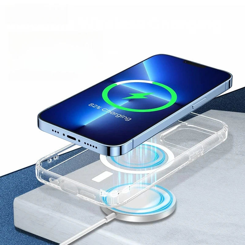 TPU+PC Case for iPhone 16 15 Pro Max 14 Plus 13 Transparent Magnetic