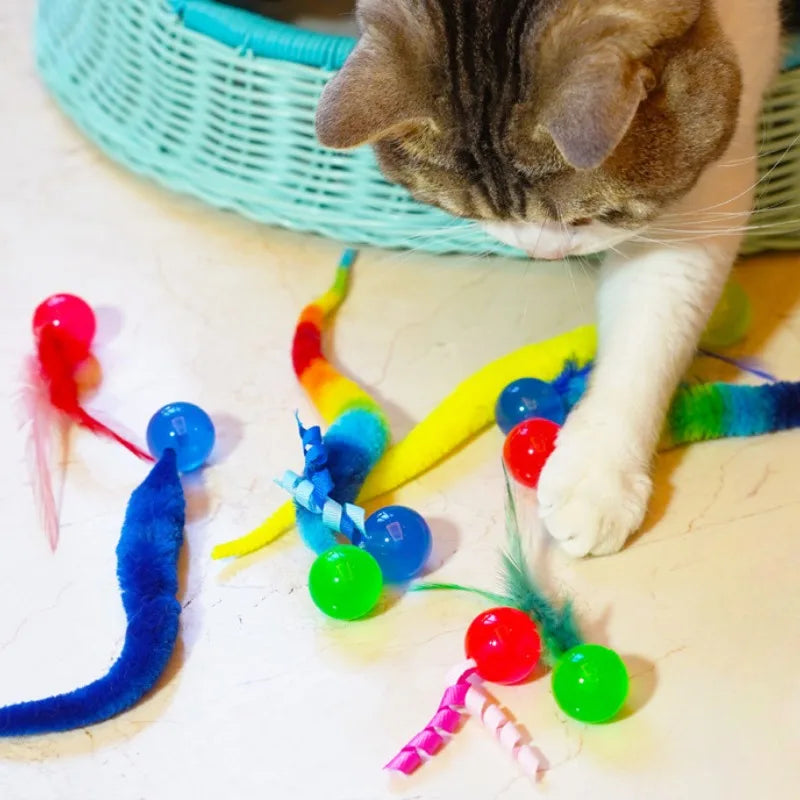 3Pcs/Set Pet Toy Caterpillar Elastic Ball Cat Toy Rainbow Worm