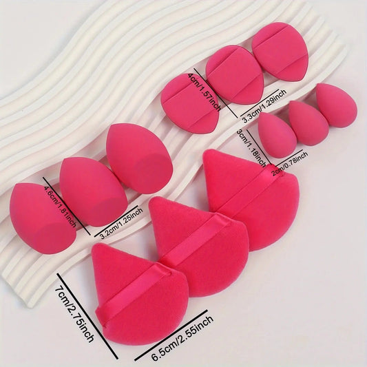 12-Piece All-Purpose Makeup Sponge Set, Made of 3 Loose Powder Puffs, 3 Mini Air Cushion Puffs, 3 Beauty Eggs and 3 Mini Beauty Shop Cherry Darling Store