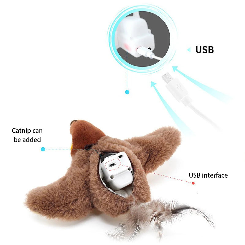 Interactive Cat Toys Rechargeable Flying Bird Cat Toy Chirping