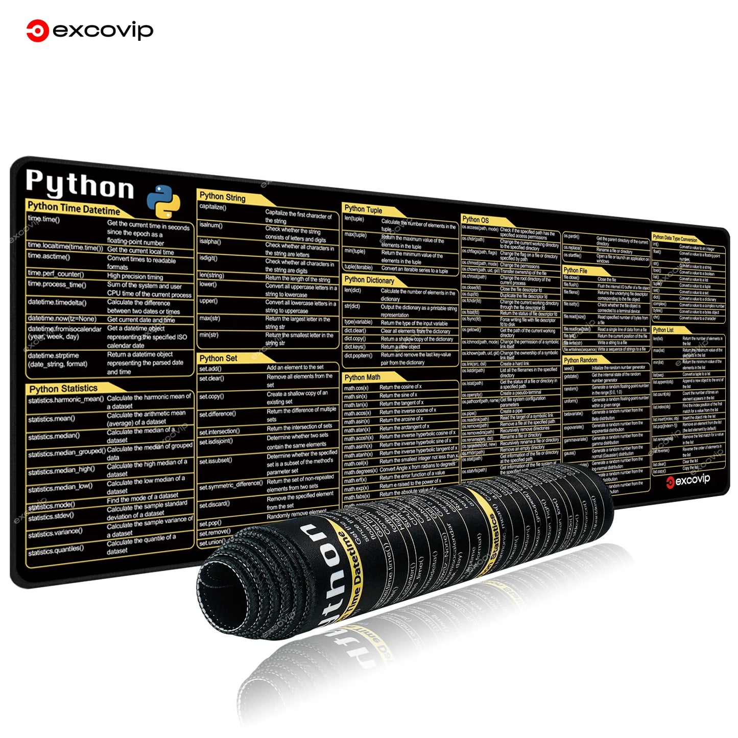 EXCO Python Programing Mouse Pad Large Shortcuts Cheat Sheet Keyboard