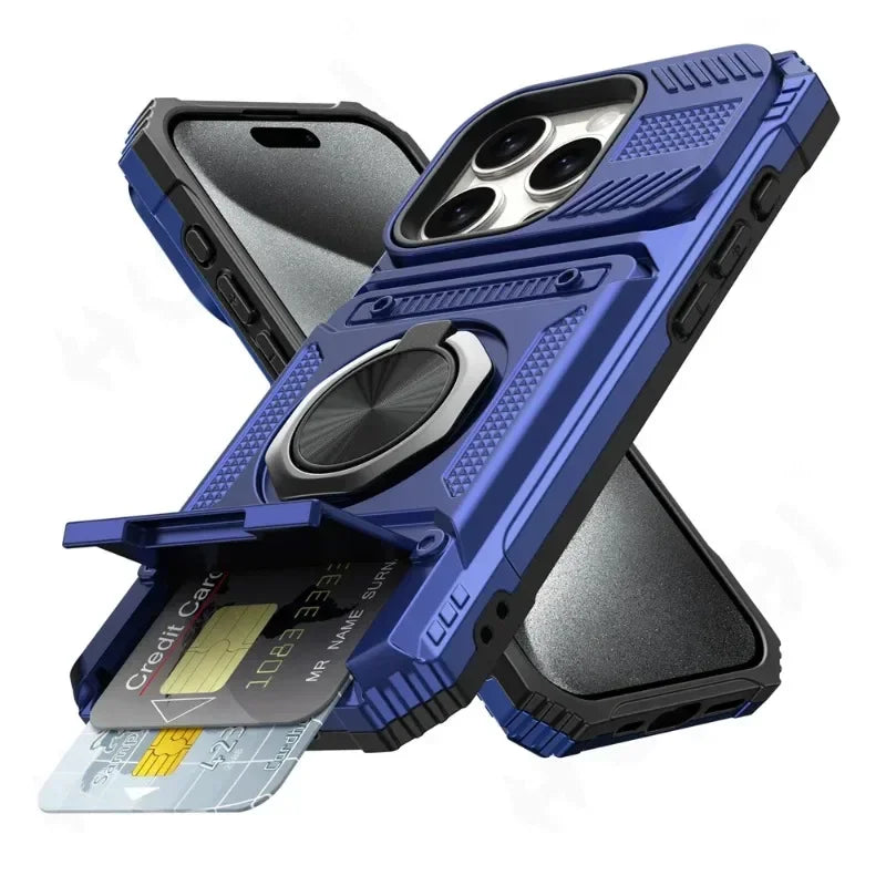 Case For iPhone Magnetic Rotated Ring Kickstand Heavy Duty Drop Protection Wallet Cover