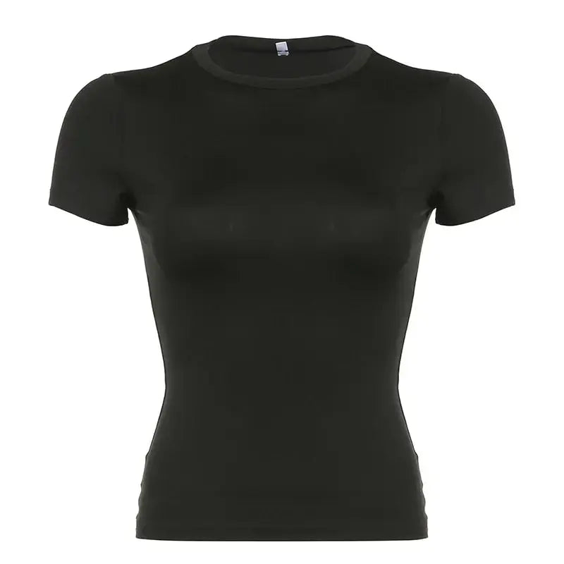 Basic Solid Crop Top Short Sleeve Crewneck Skinny T-shirt Summer