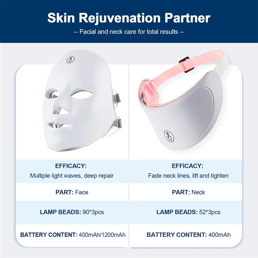 7 Colors LED Facial Mask with Neck Red Light Therapy Mask – Skin Tightening, Lifting & Anti-Aging Stone's Store