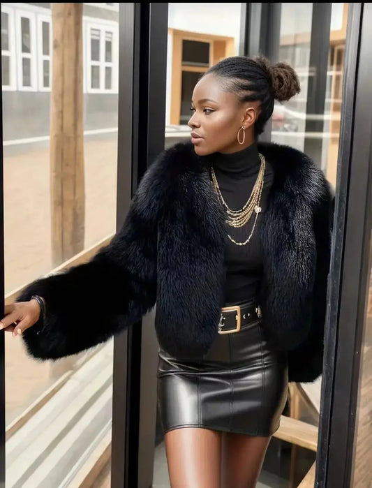 Imitation fur black style jacket coat coat imitation fox fur warm AliExpress