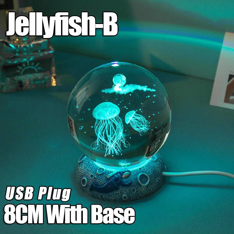 Crystal Ball Night Lights Glowing Sea Jellyfish Astronaut Table Lamp USB Atmosphere Lamp Table Decorations Kid Gifts Night Lamp