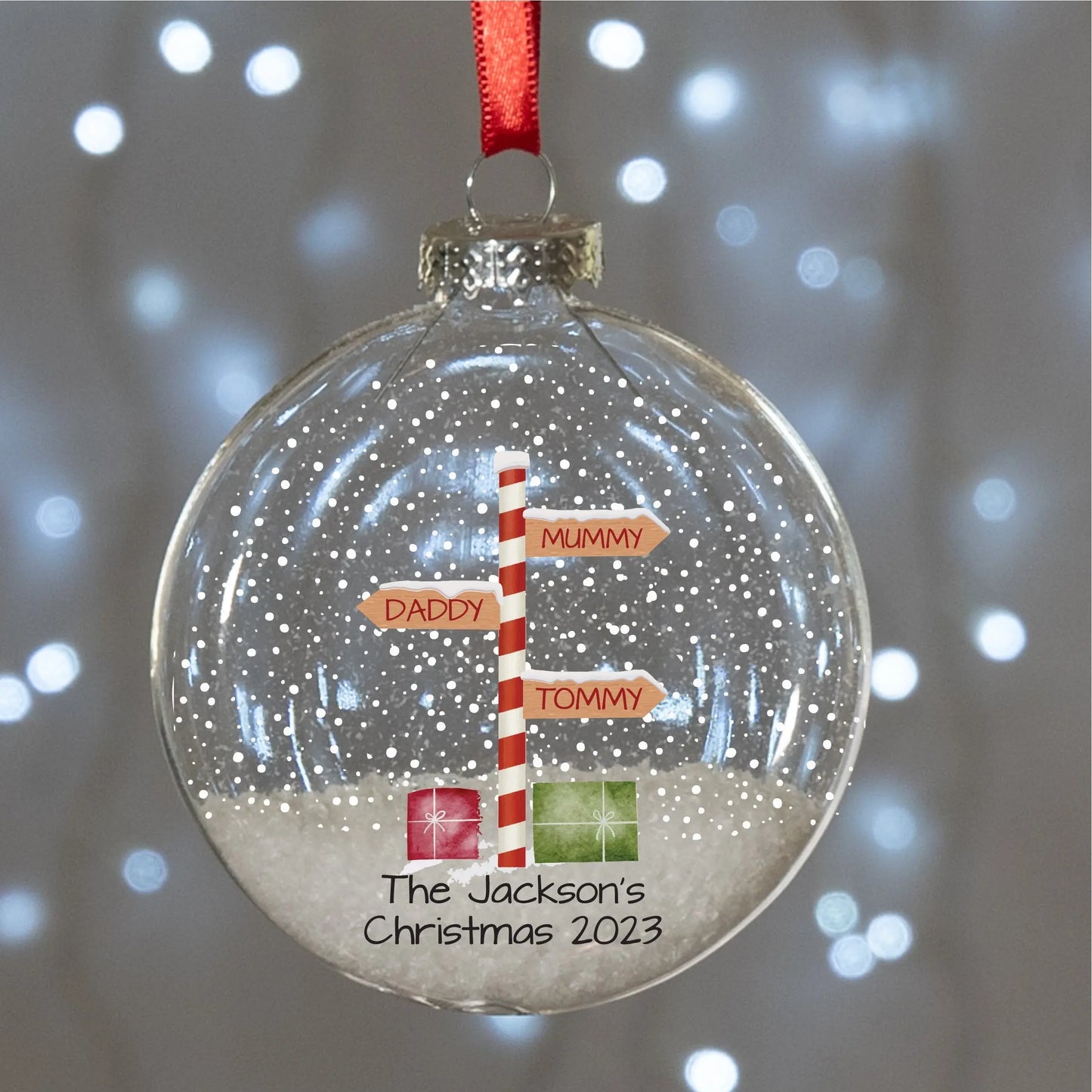 Personalised Stripy North Pole Family Glass Bauble Christmas Tree Ornament South Bay Evans General Store