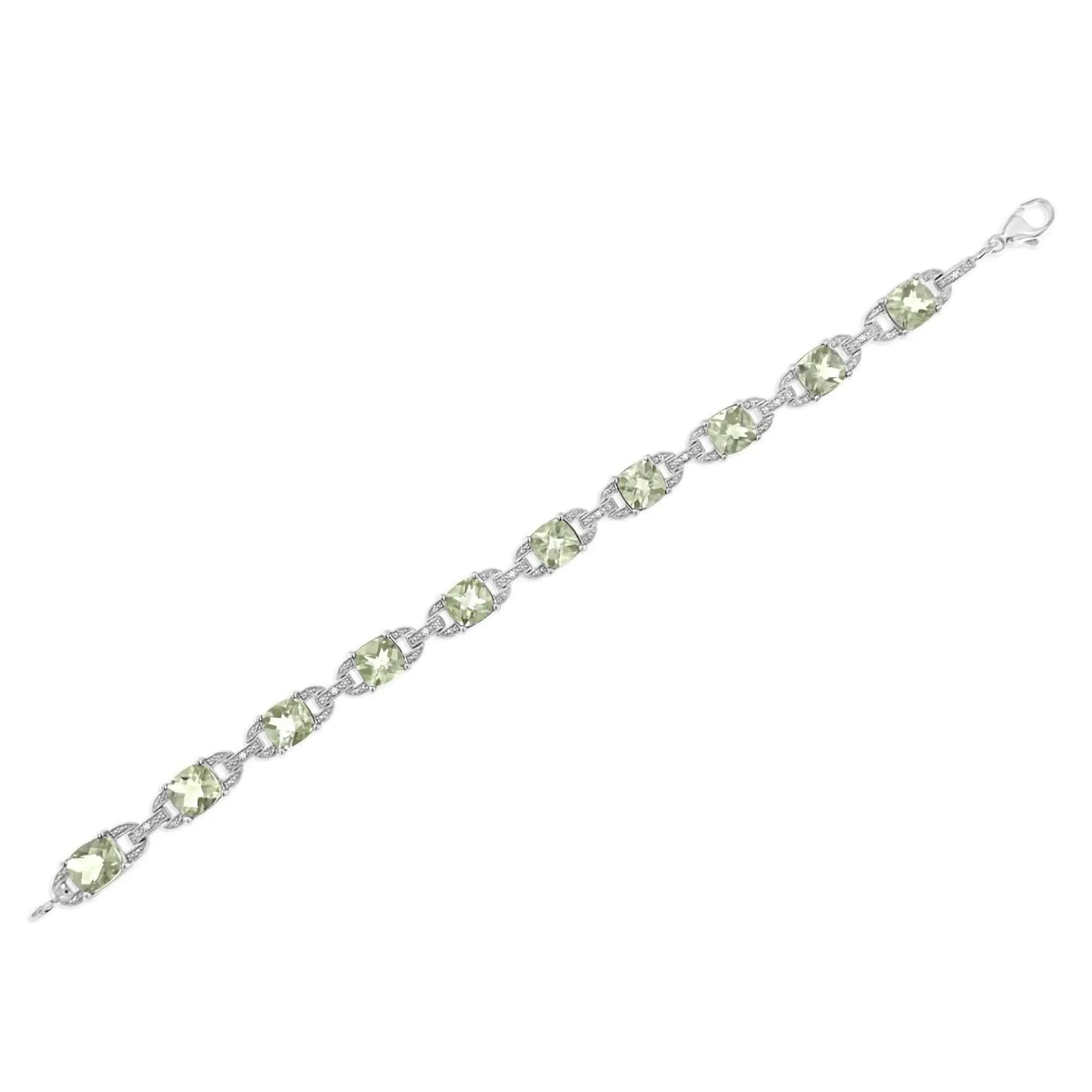 View details for .925 Sterling Silver 7x7 mm Cushion Cut Green Amethyst and 1/20 cttw Round Cut Diamond Fashion Tennis Bracelet (I-J Color, I1-I2 Clarity) - 7"