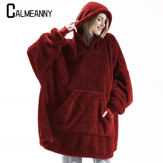 Winter Fashion Leisure Simple Hooded Sweater Warm Thick Hoodie Women