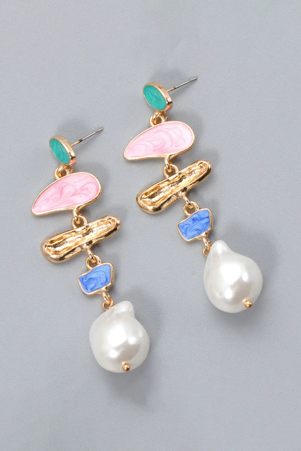 View details for Abnormal Shape Zinc Alloy Synthetic Pearl Dangle Earrings