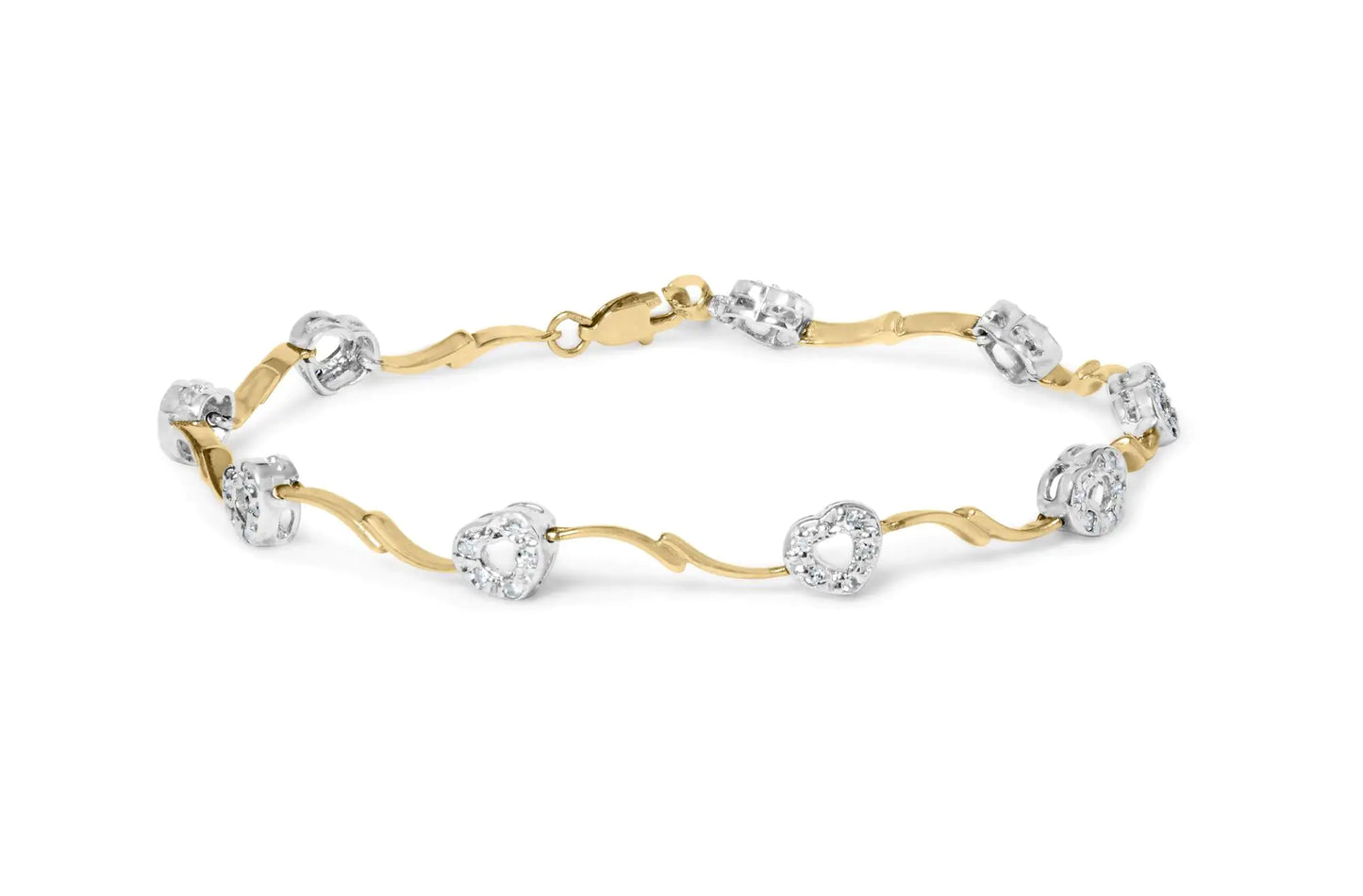 View details for 10k Two-Tone Gold 1/3 Cttw Diamond Pave Set Heart S-Link 7.25" Bracelet (I-J Color, I2-I3 Clarity)