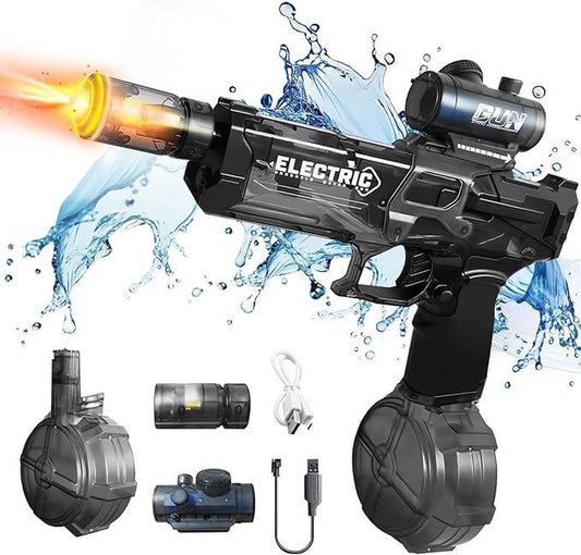 2025 NEW Electric Water Shooter, Water Blaster Swimming Pool Toys for Adults Kids Automatic Blaster with Light 32 FT Long Range Rechargeable Waterproof
