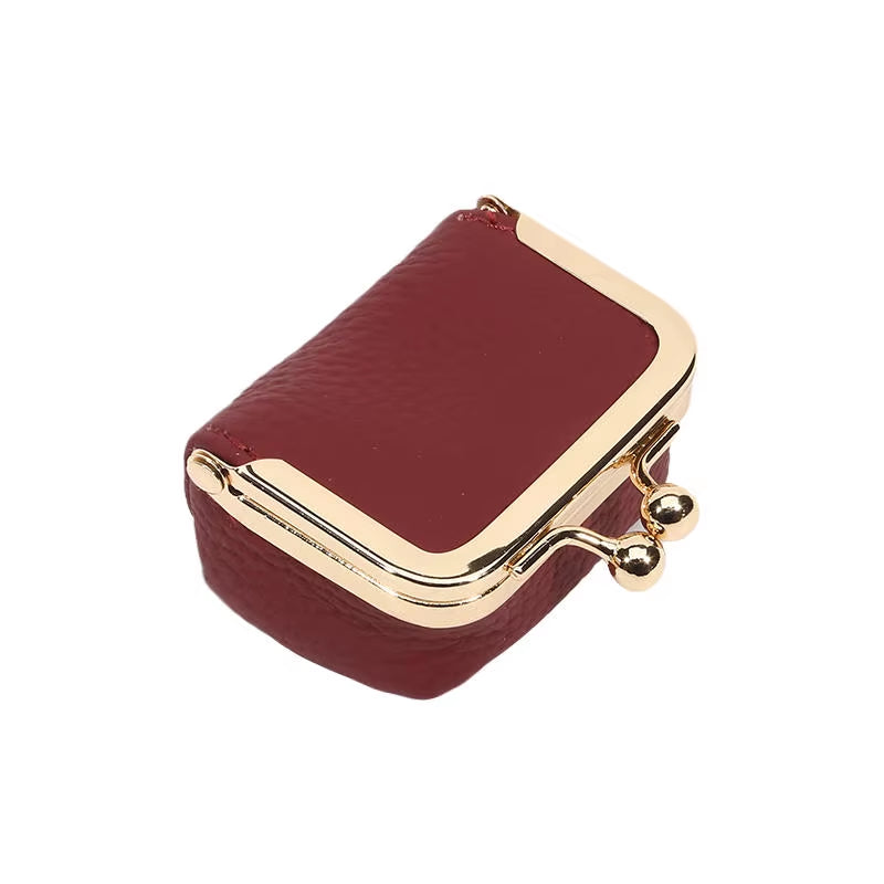 Women'S Solid Color PU Leather Jewelry Box, Ring, Necklace, Earring Storage Mini Coin Wallet Small Bag Kiss Lock