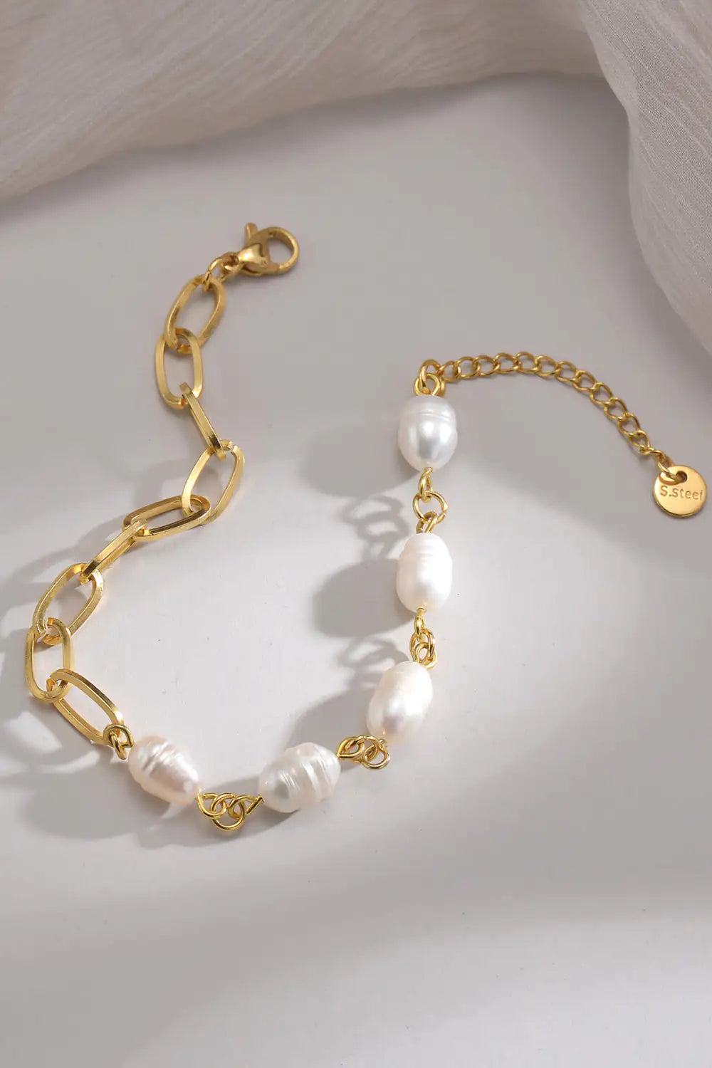 View details for Half Pearl Half Chain Stainless Steel Bracelet Half Pearl Half Chain Stainless Steel Bracelet