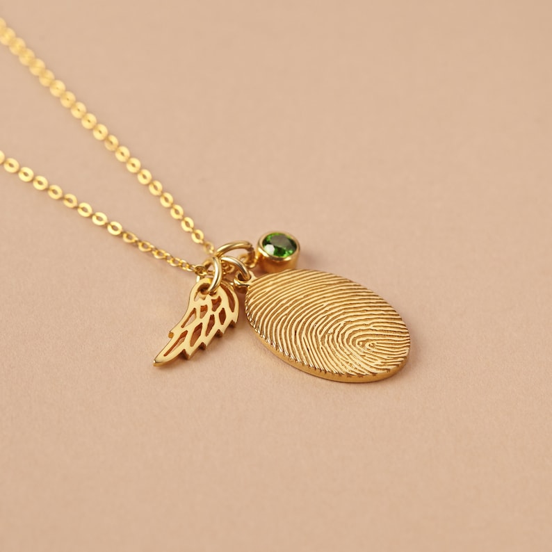 Fingerprint Necklace, Fingerprint Jewelry With Birthstone Green Millie