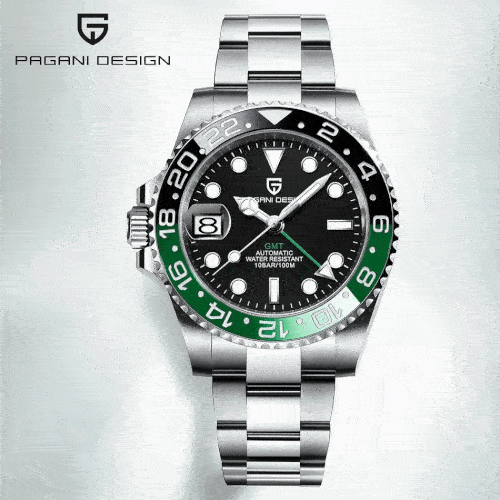 ELEGANCE® P1662 Men Watch Automatic Mechanical GMT Wristwatch Sapphire Glass Stainless Steel 100M Waterproof PAGANI DESIGN Men Watch Store