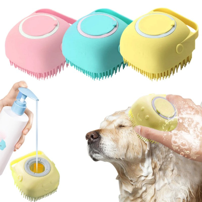 Silicone Pet Grooming Brush with Shower Gel Dispenser for Dogs and Cats