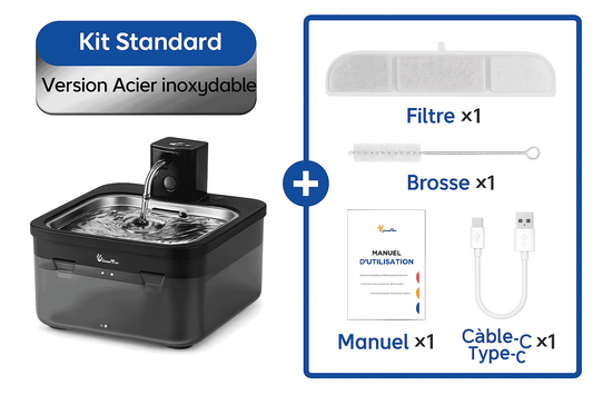 Fontaine eau automatique 2,5L inox – Distributeur sans fil