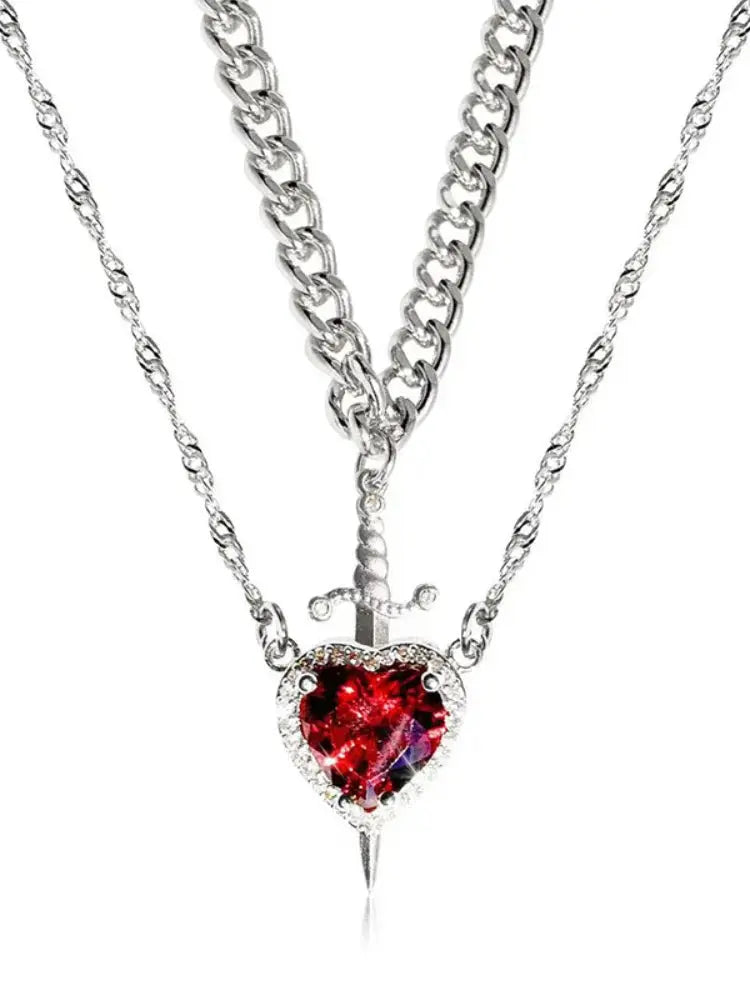Heart & Sword Crystal Necklace Set