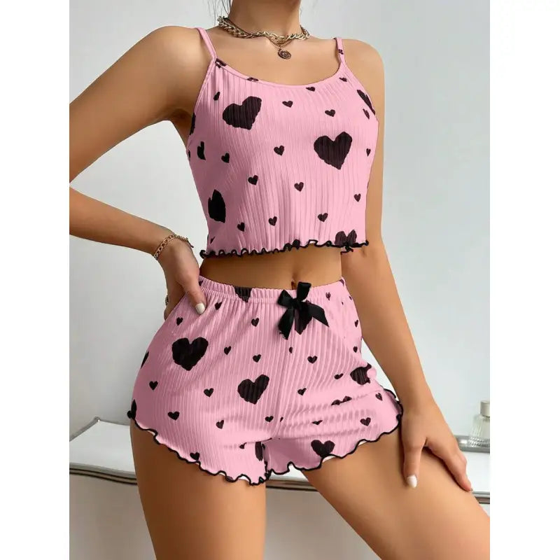 View details for Heart Printing Suspender Shorts Casual Sunken Stripe Outerwear European And American Style Women Pajamas