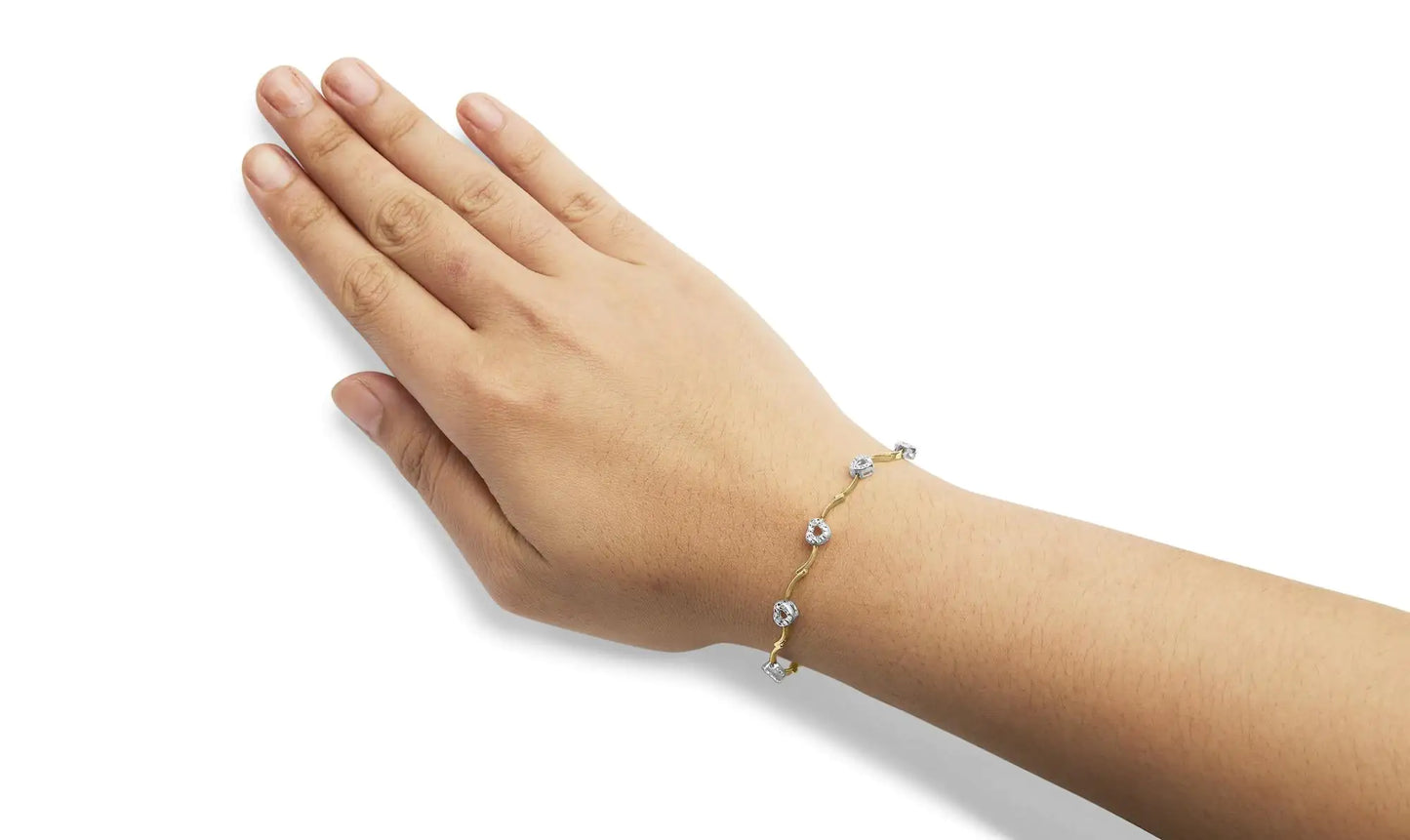 View details for 10k Two-Tone Gold 1/3 Cttw Diamond Pave Set Heart S-Link 7.25" Bracelet (I-J Color, I2-I3 Clarity)