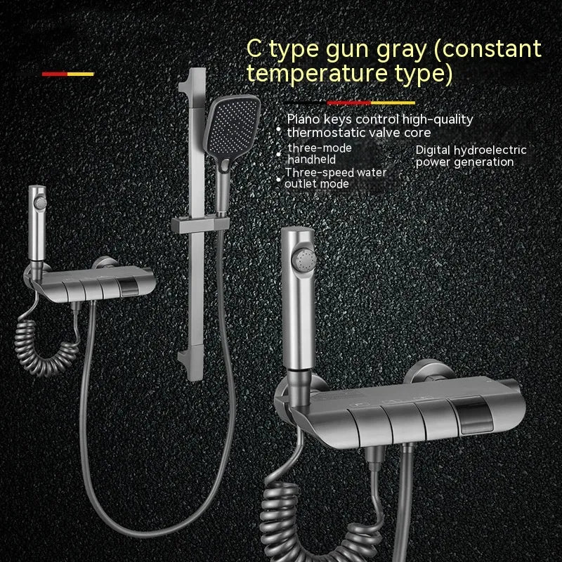 View details for Copper Button Constant Temperature Shower Set Digital Display Large Shower Set Gray Suit
