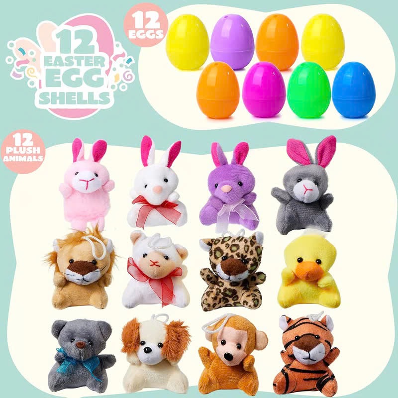 12/24/36 Pcs Prefilled Easter Eggs, Filled with Plush Animal Toys OvO HU01 Store
