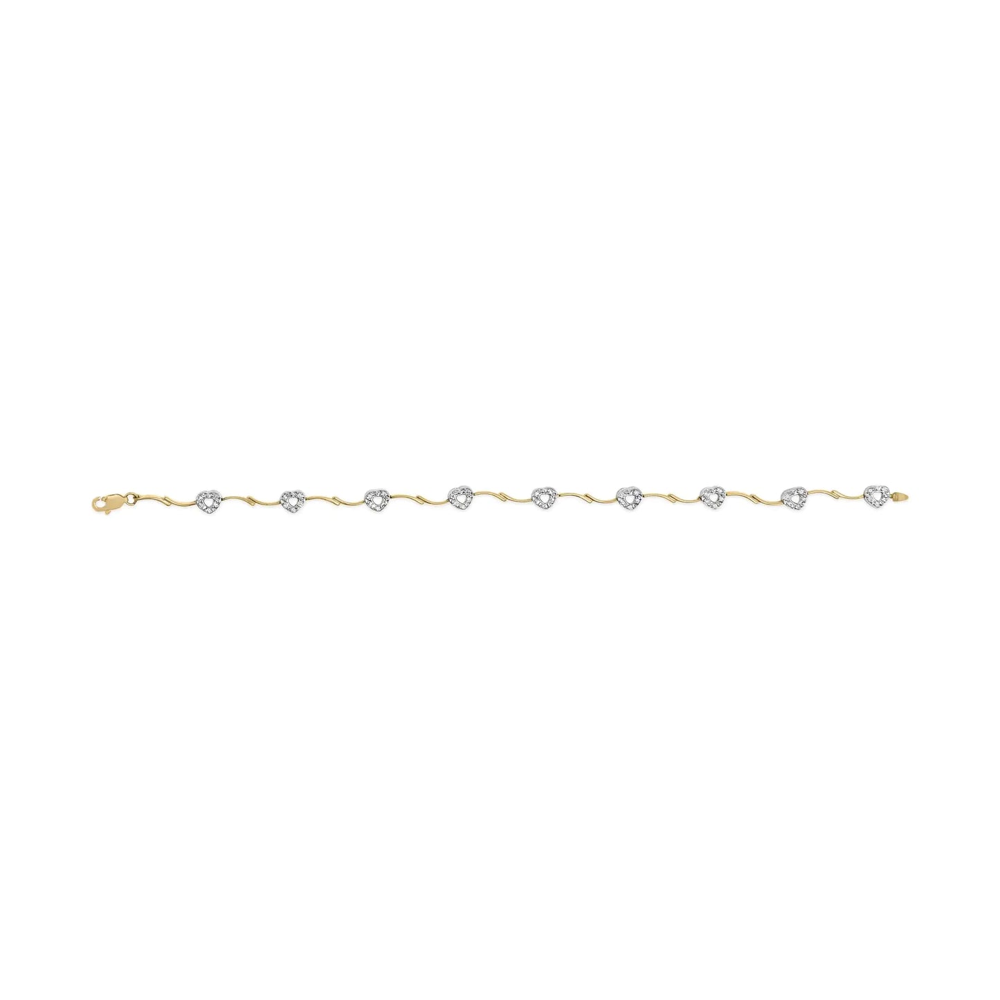 View details for 10k Two-Tone Gold 1/3 Cttw Diamond Pave Set Heart S-Link 7.25" Bracelet (I-J Color, I2-I3 Clarity)