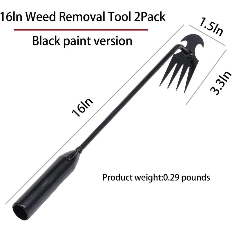Garden Weed Pulling Tool Uprooting Weeding Tool, 4 Teeth Weed Puller Tool Manganese Steel Garden Weeder Tool for Vegetable Gardening Planting (Black, 2 Pack, 16 Inches)