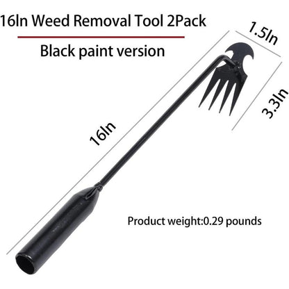 Garden Weed Pulling Tool Uprooting Weeding Tool, 4 Teeth Weed Puller Tool Manganese Steel Garden Weeder Tool for Vegetable Gardening Planting (Black, 2 Pack, 16 Inches)