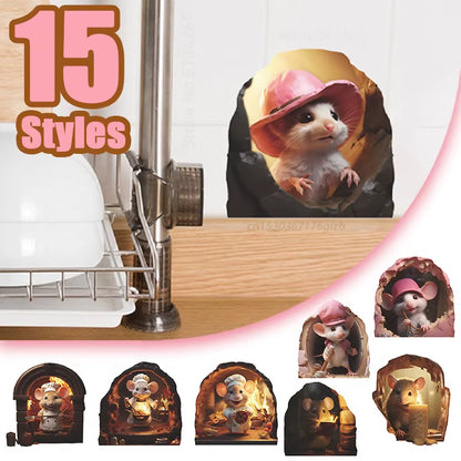 Cartoon Cute Little Mouse Hole Wall Stickers Kids Room Decoration PVC DIY Bedroom Mural Mous Reading Cooking Home Decor Declas